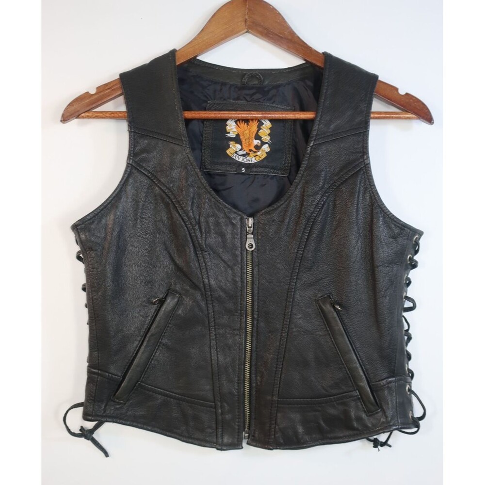 Just Leather Burning Man Women's Leather Motorcycle Vest Harley Biker Lace Up S